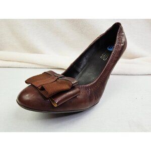 Franco Sarto Size 6.5M Womens Chocolate Brown Slip On Bow Accent Heel Shoes